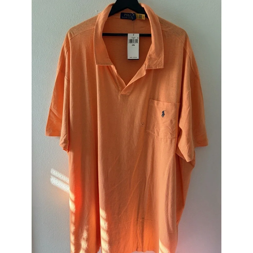 NWT Polo Ralph Lauren Men's Orange Short Sleeve Polo Shirt Pocket Size 5XB $138